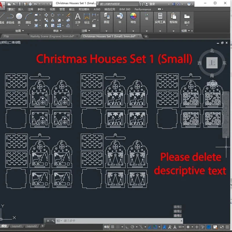 4 kompleta ukrasa za božićnu kuću – lasersko sečeni i CNC digitalni fajl paket (SVG, DXF, AI)
