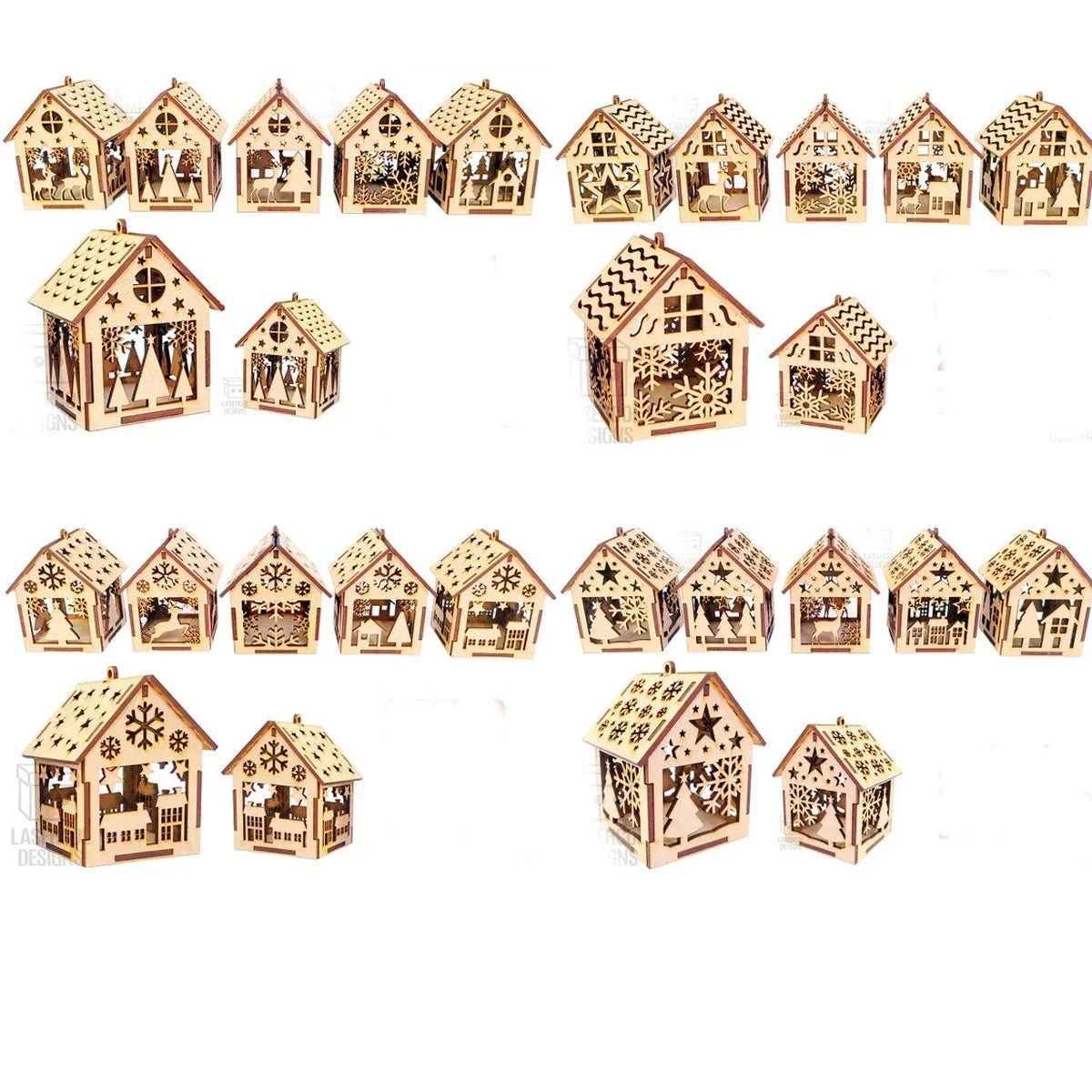 4 Set Noel Evi Süsü – Lazer Kesim & CNC Dijital Dosya Paketi (SVG, DXF, AI)