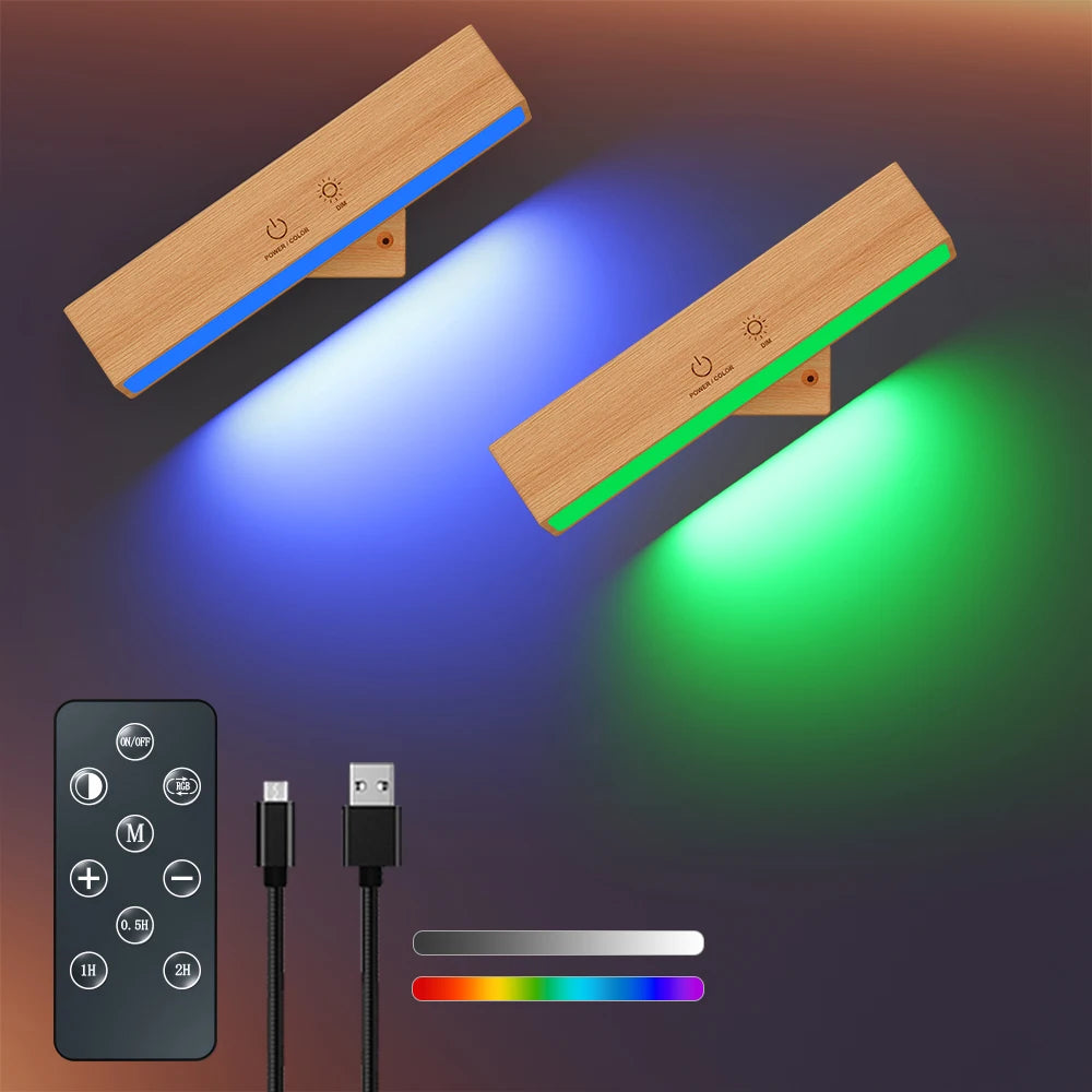 Şarjlı LED Duvar Lambası - Ahşap, Dokunmatik Kısılabilir